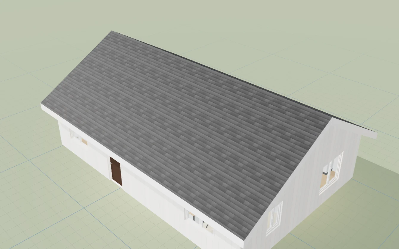 3D-modell av en enebolig med saltak, laget i Byggtegner